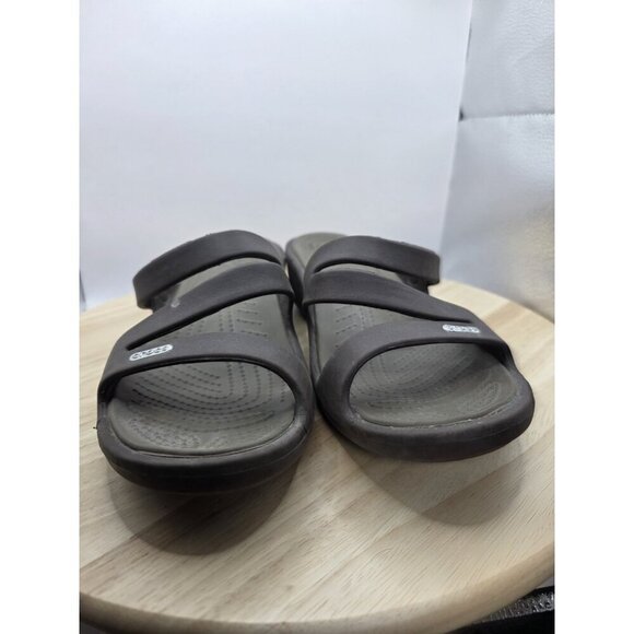 Crocs Patricia Wedge Sandal Women 10 Brown Slip On Casual Comfort Strappy Summer - Picture 2 of 8